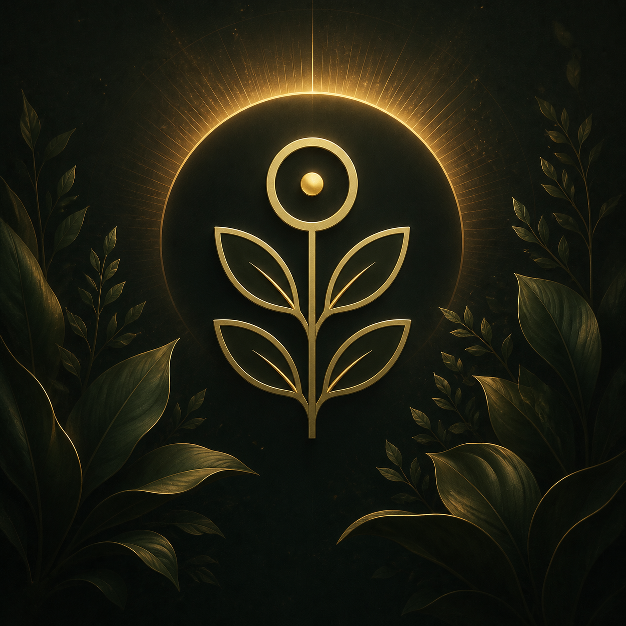 The gold NORIVA leaf mark glowing within a halo of botanical foliage