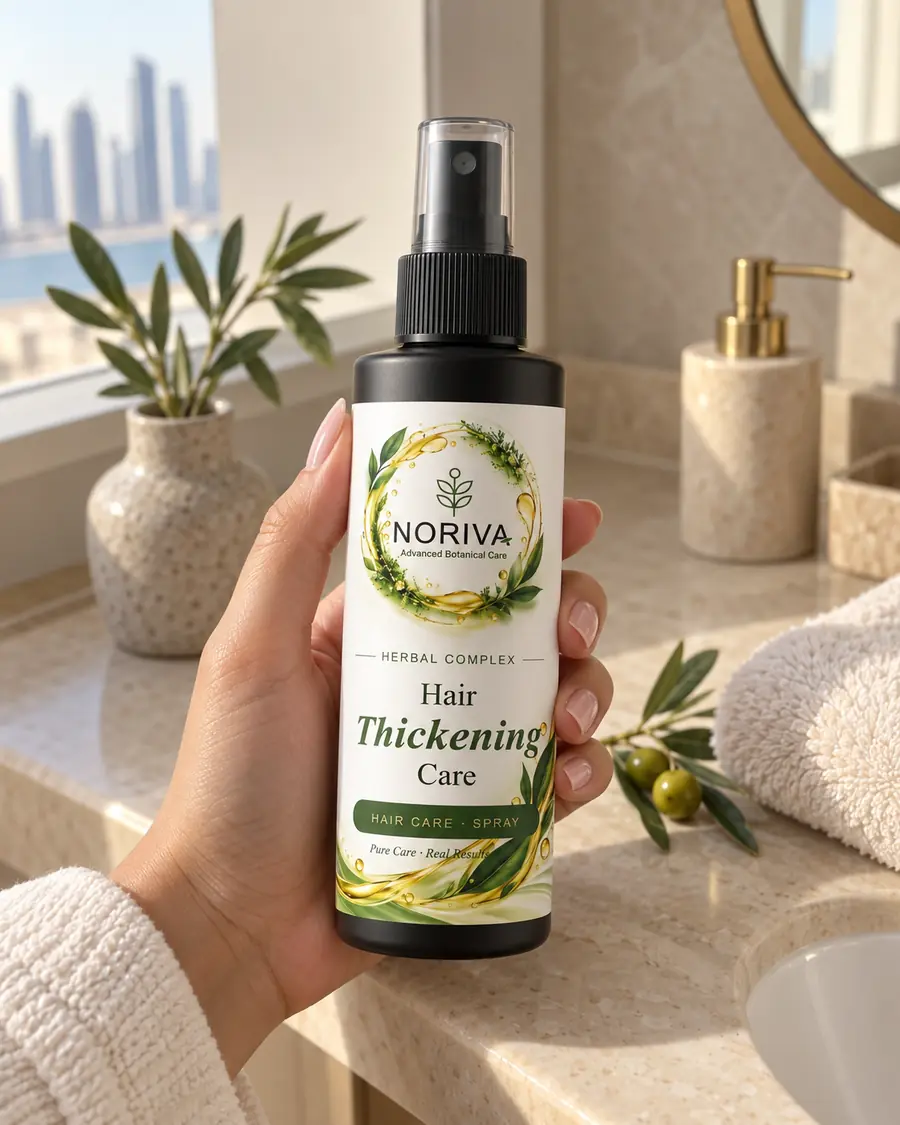 يد تحمل عبوة بخاخ العناية بكثافة الشعر من NORIVA Care